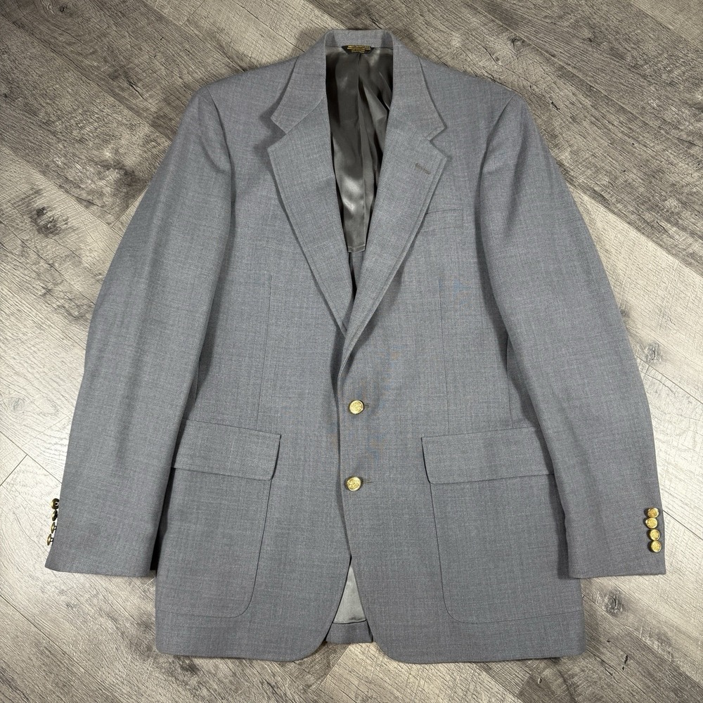 VNTG Palm Beach Men's 46L Gray Gold Button Hopsack Blazer Sport Coat Made In USA